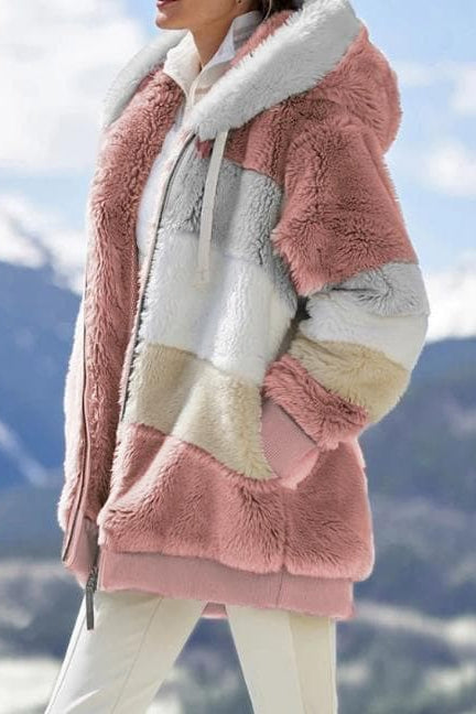Chaqueta cálida mujer con capucha y bloques de color