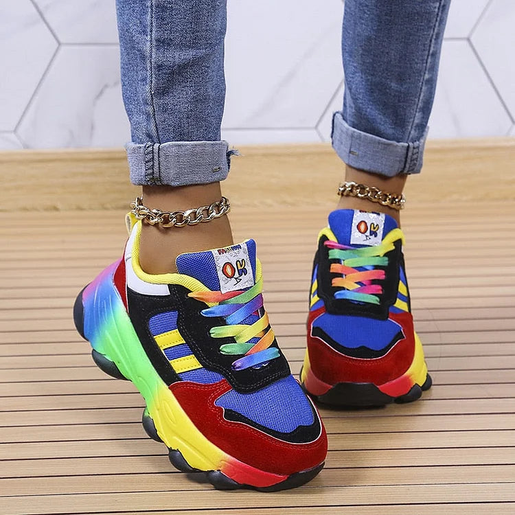 Zapatillas multicolores para mujer con punta ancha y suela cómoda