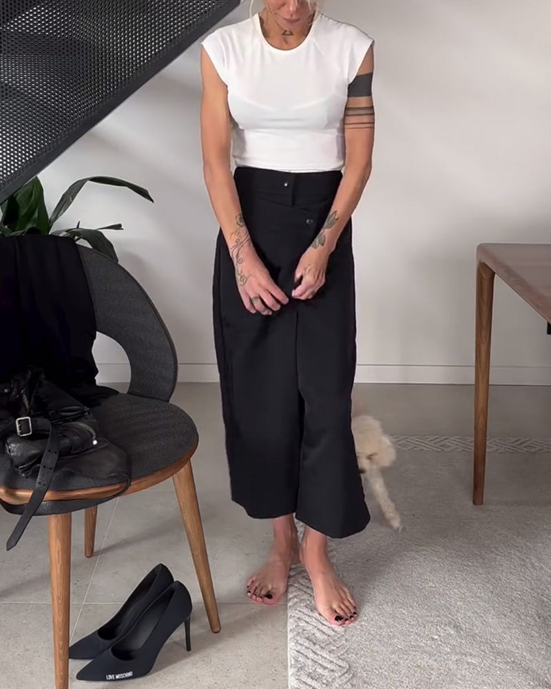 Pantalón mujer asimétrico de pierna amplia