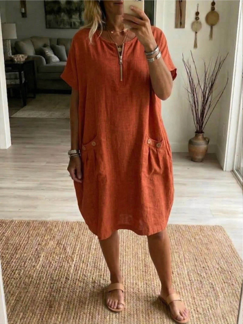 Vestido casual mujer con cremallera – algodón cómodo verano
