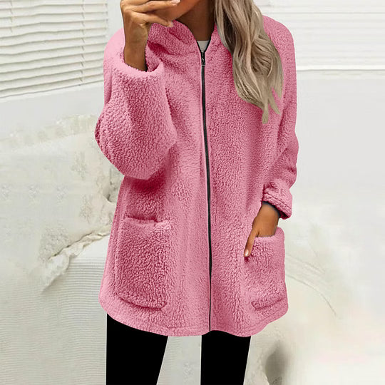 Chaqueta polar para mujer con cremallera y bolsillos