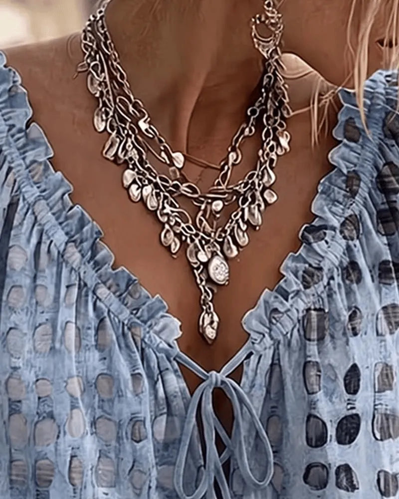 Blusa mujer de lunares con escote en V y cordón ajustable