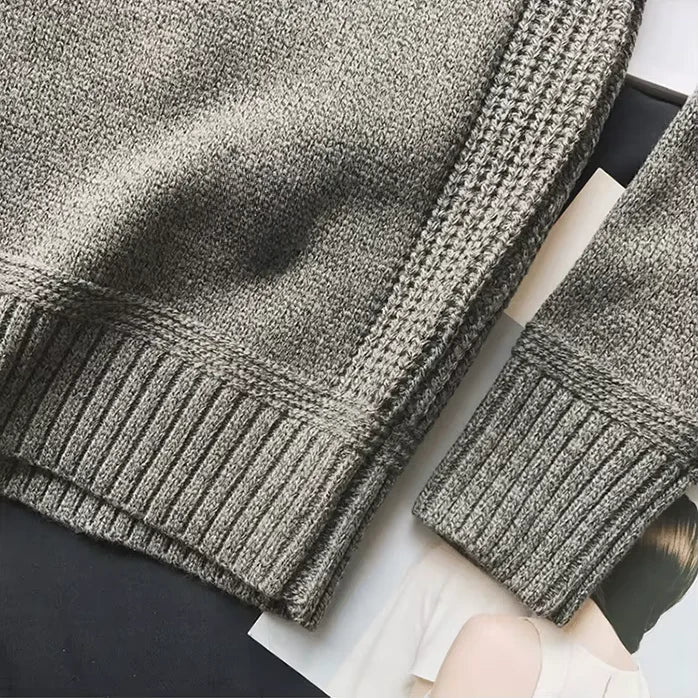Suéter hombre tejido grueso con parches – estilo alpino cálido casual