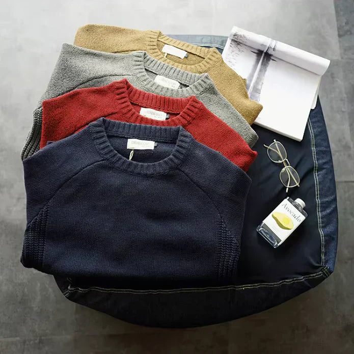 Suéter hombre tejido grueso con parches – estilo alpino cálido casual