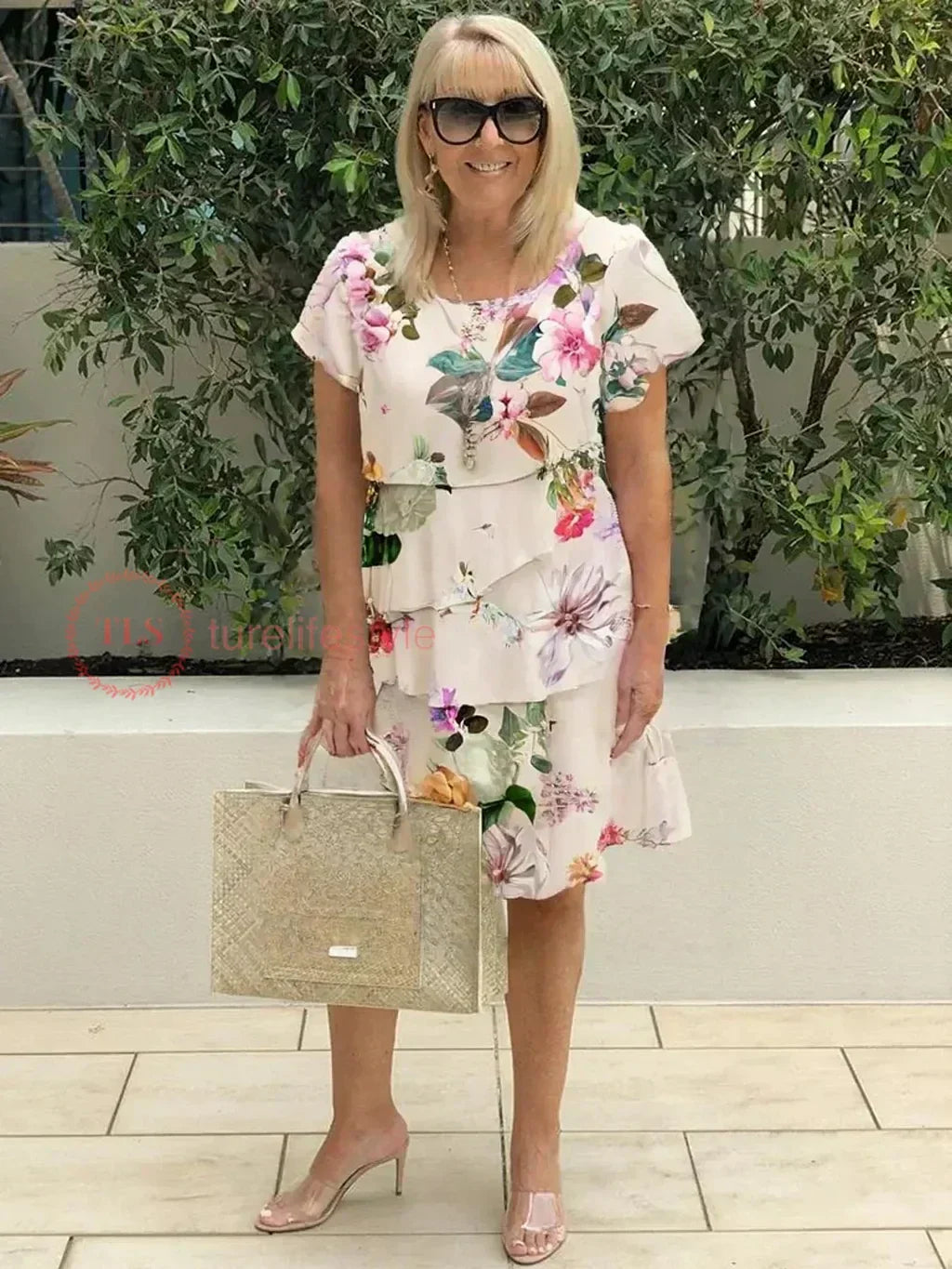 Vestido floral mujer con volantes en capas – estilo elegante primavera verano