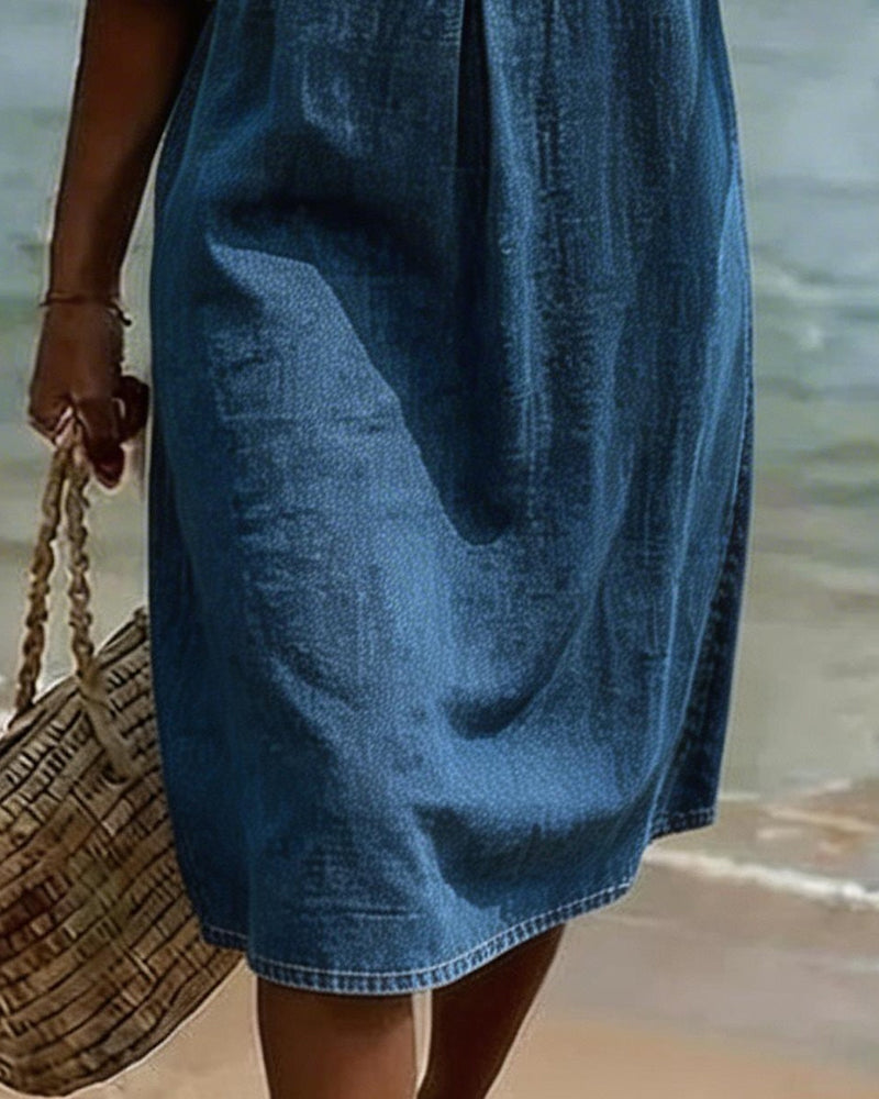 Vestido Denim Mujer Verano – Corte Fluido con Mangas Acampanadas