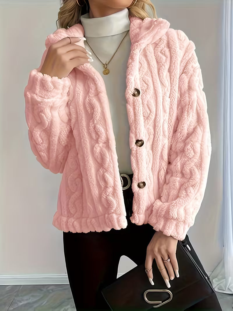 Chaqueta teddy para mujer con efecto peluche y botones frontales