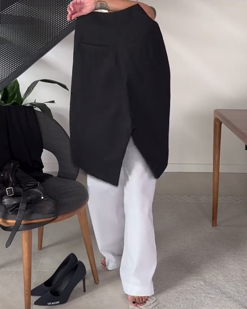 Pantalón mujer asimétrico de pierna amplia