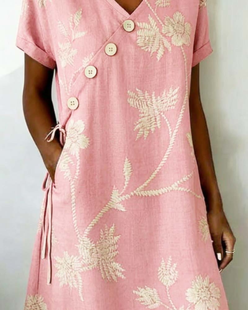 Vestido mini floral para mujer con botones diagonales