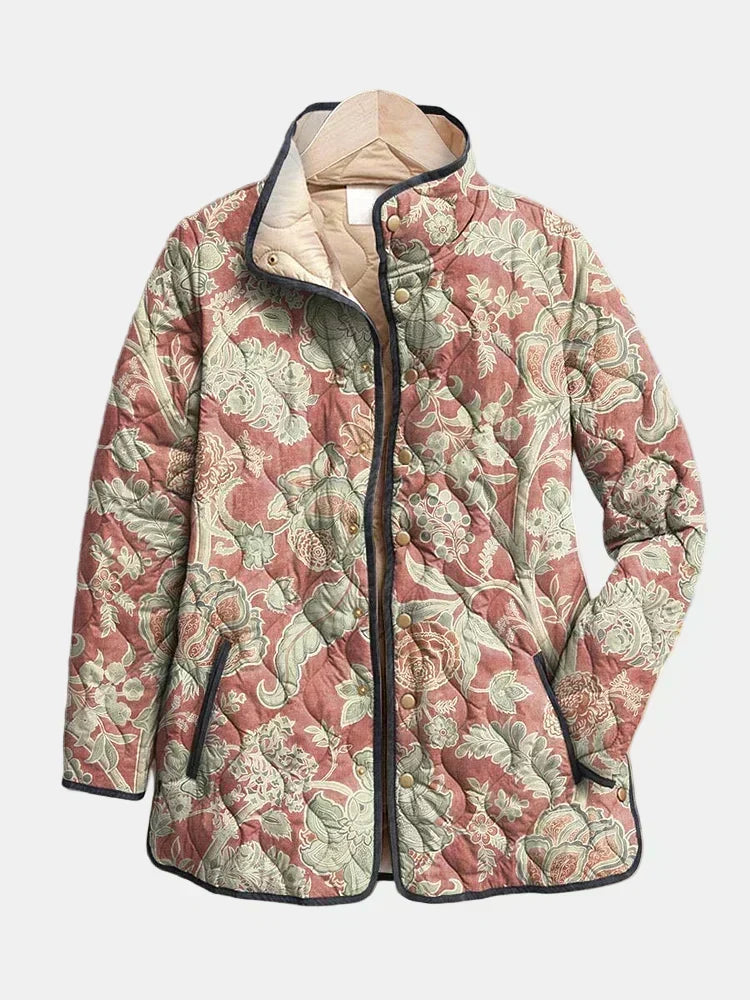 Chaqueta acolchada de mujer con estampado floral y corte recto