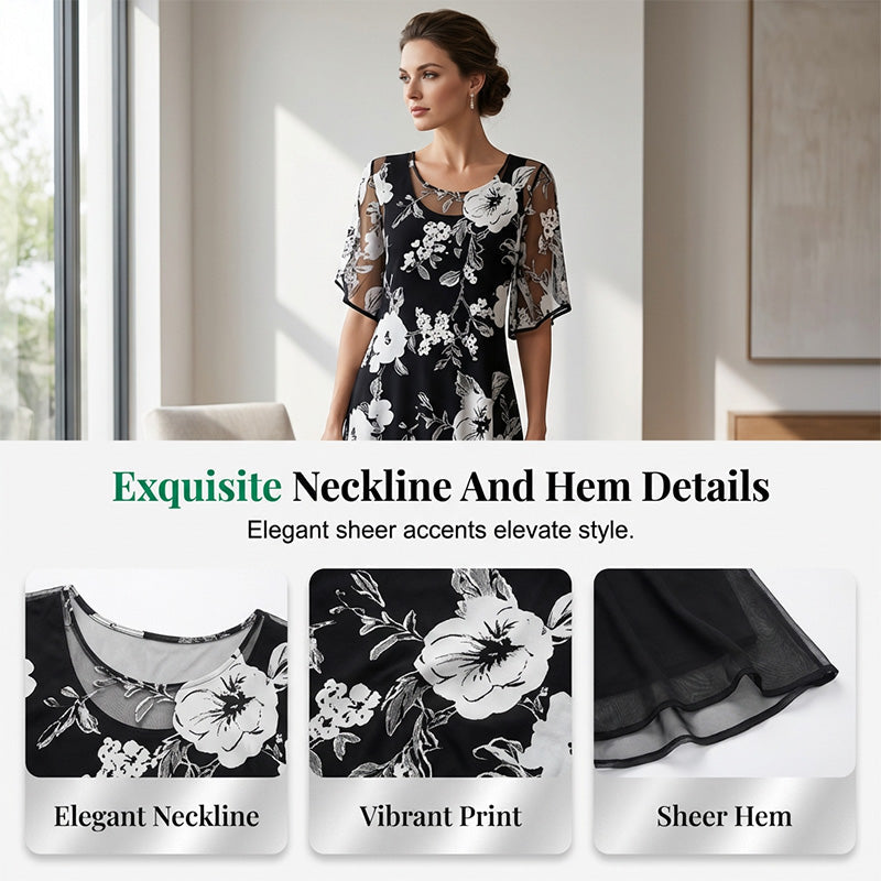 Vestido de Chiffon Floral – Corte Fluido Elegante de Noche