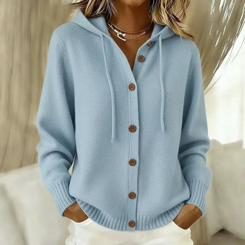 Cárdigan de punto con capucha y botones casuales para mujer