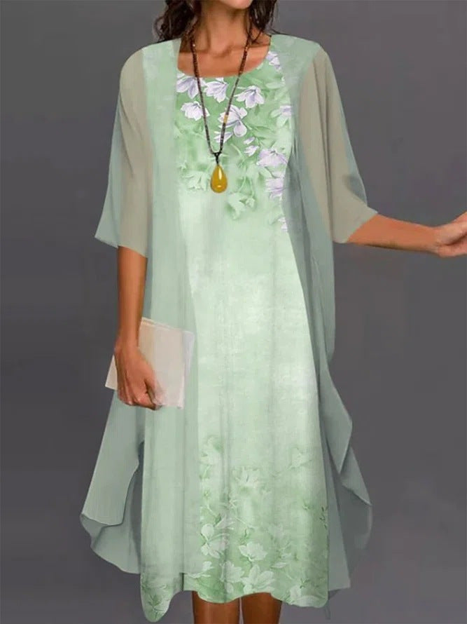 Conjunto dos piezas mujer vestido midi floral kimono voile elegante verano