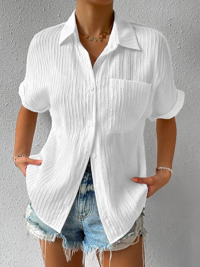 Camisa mujer blanca abotonada casual – ligera y cómoda verano