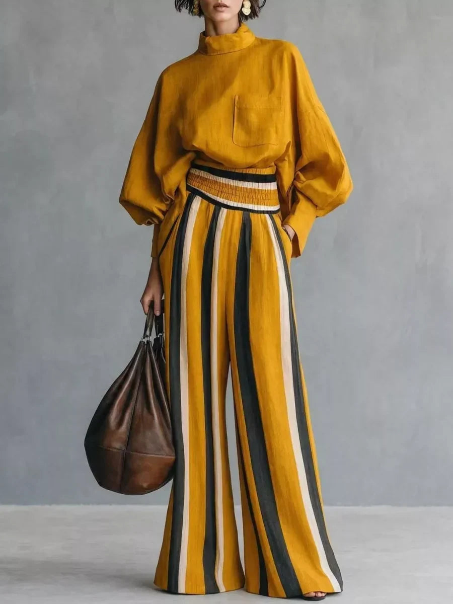 Conjunto de dos piezas para mujer con pantalón ancho a rayas