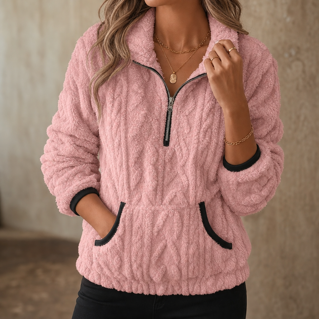 Sudadera polar con media cremallera y bolsillo para mujer