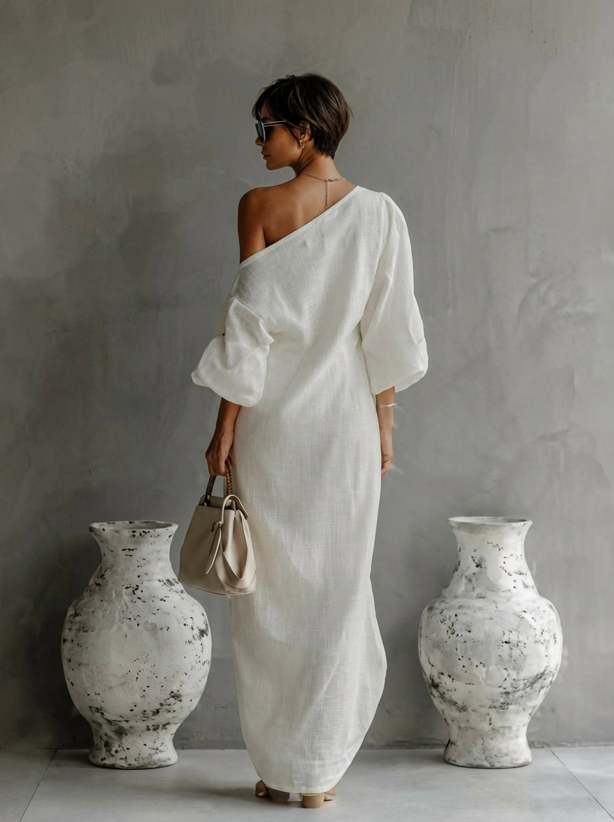 Vestido maxi mujer asimétrico de un hombro