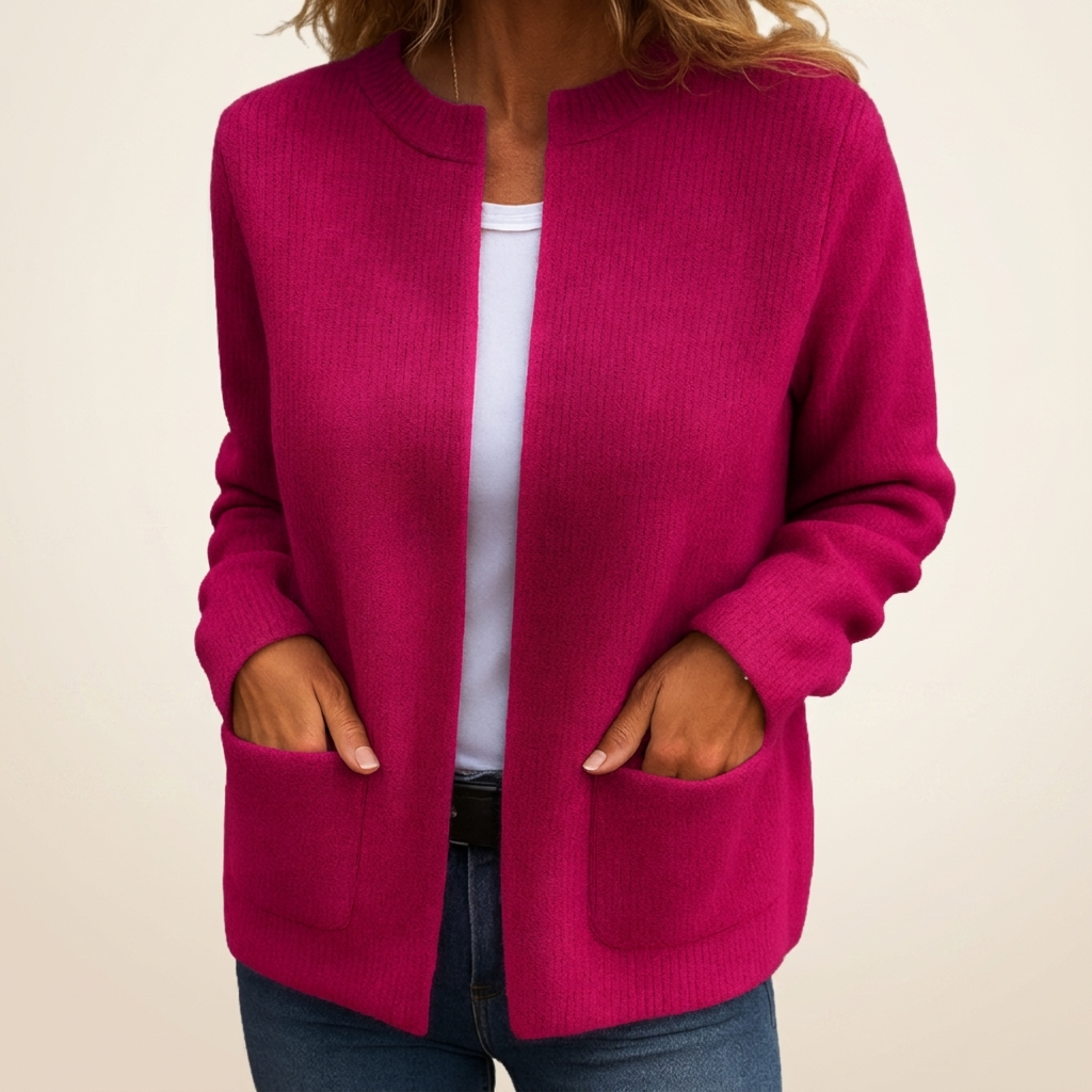 Cárdigan de punto para mujer con cremallera y bolsillos frontales
