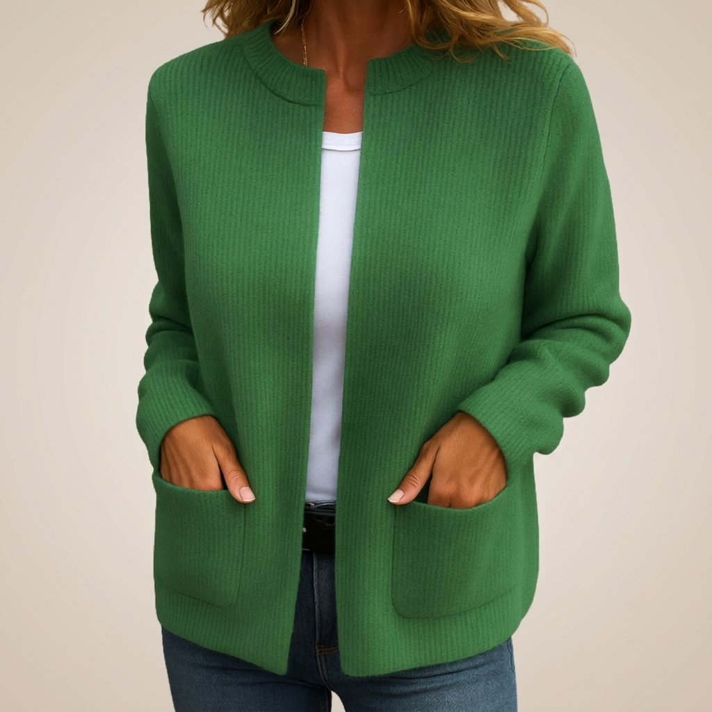 Cárdigan de punto para mujer con cremallera y bolsillos frontales