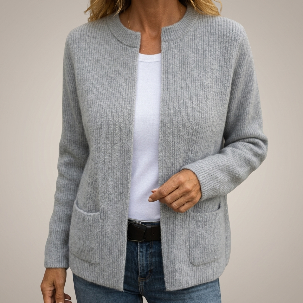 Cárdigan de punto para mujer con cremallera y bolsillos frontales