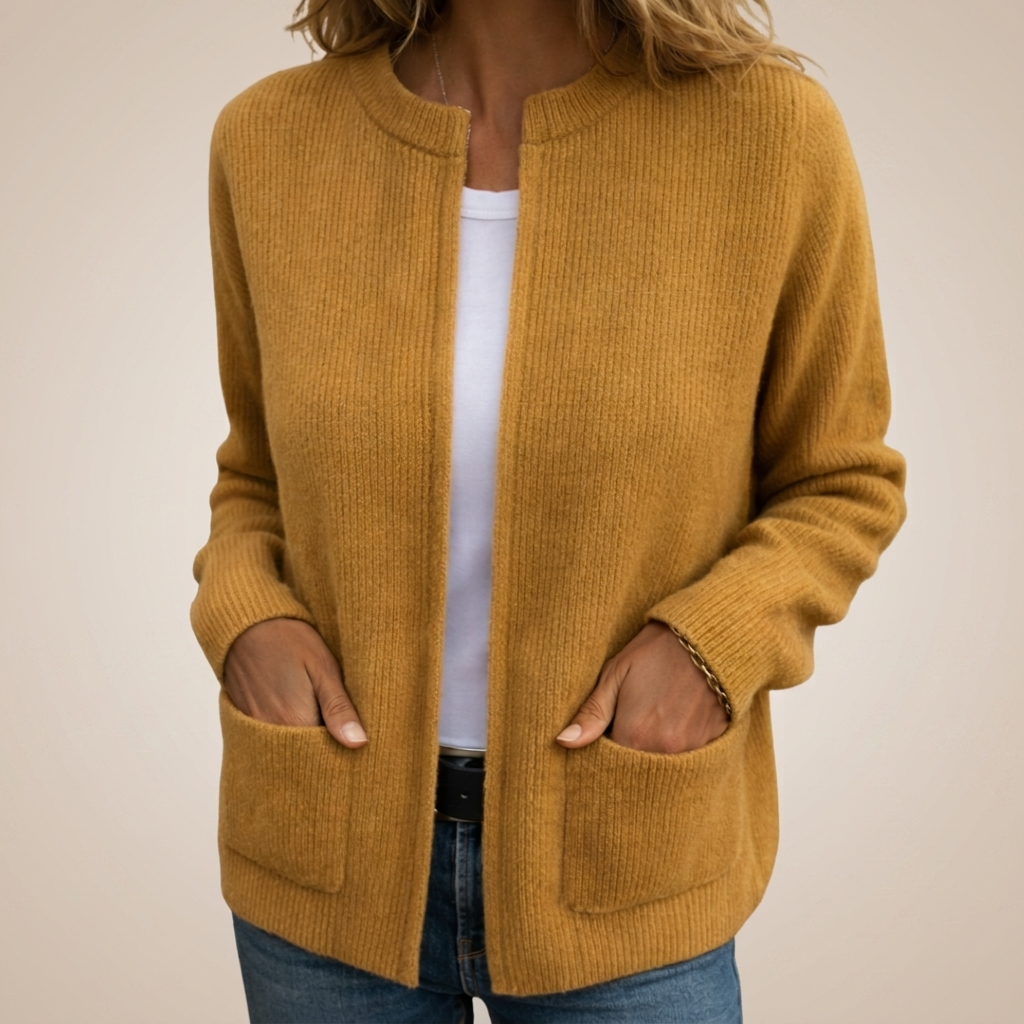 Cárdigan de punto para mujer con cremallera y bolsillos frontales