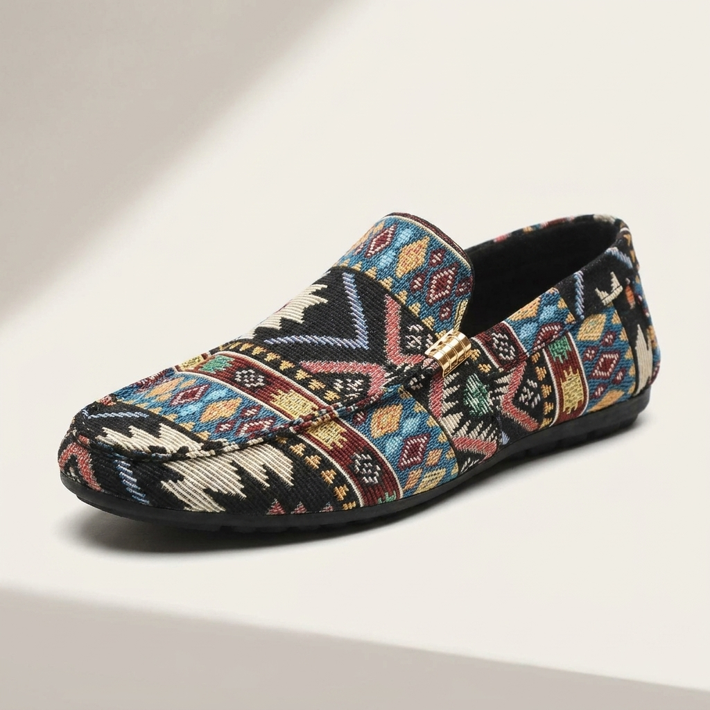 Mocasines hombre cómodos con estampado étnico y suela flexible