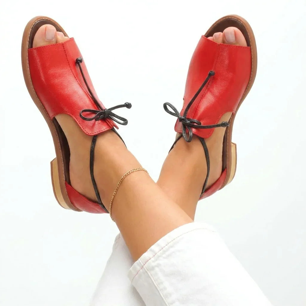 Sandalias mujer con punta abierta y cordones ajustables