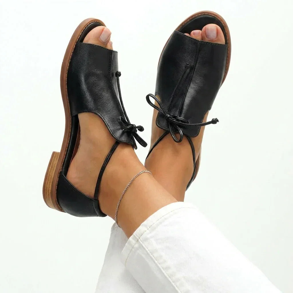 Sandalias mujer con punta abierta y cordones ajustables