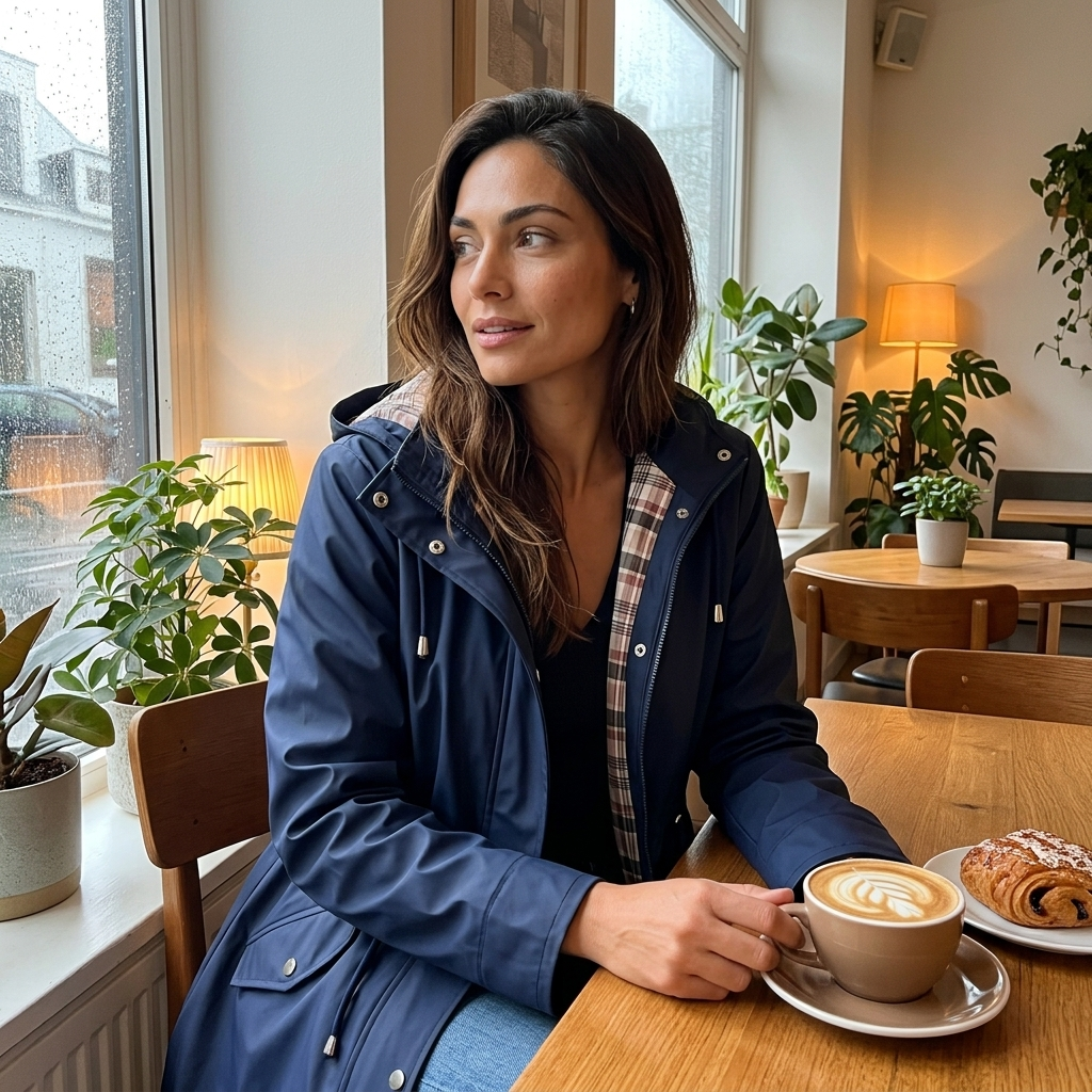 Impermeable largo para mujer con capucha desmontable y forro