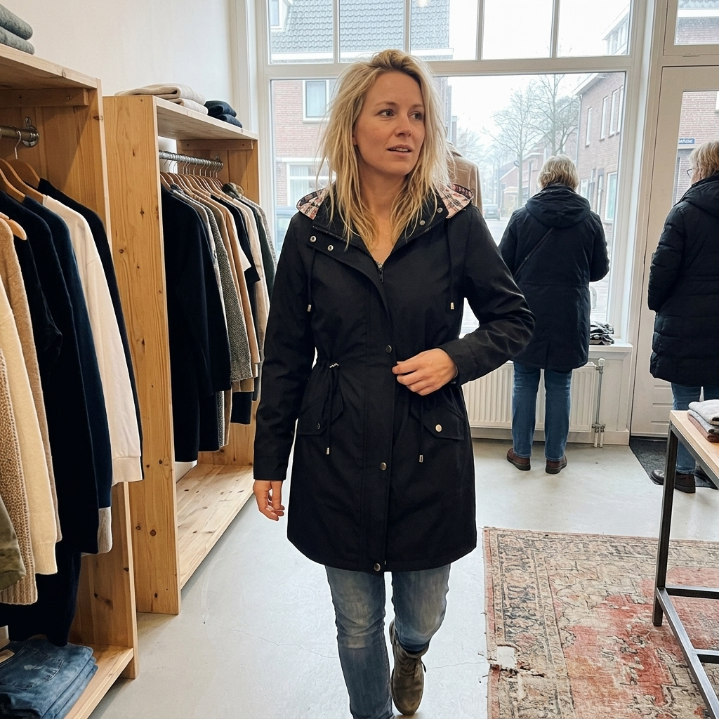 Impermeable largo para mujer con capucha desmontable y forro