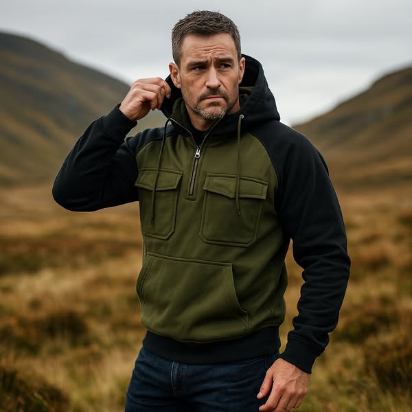 Sudadera hombre invierno con capucha – diseño bicolor cálido casual outdoor