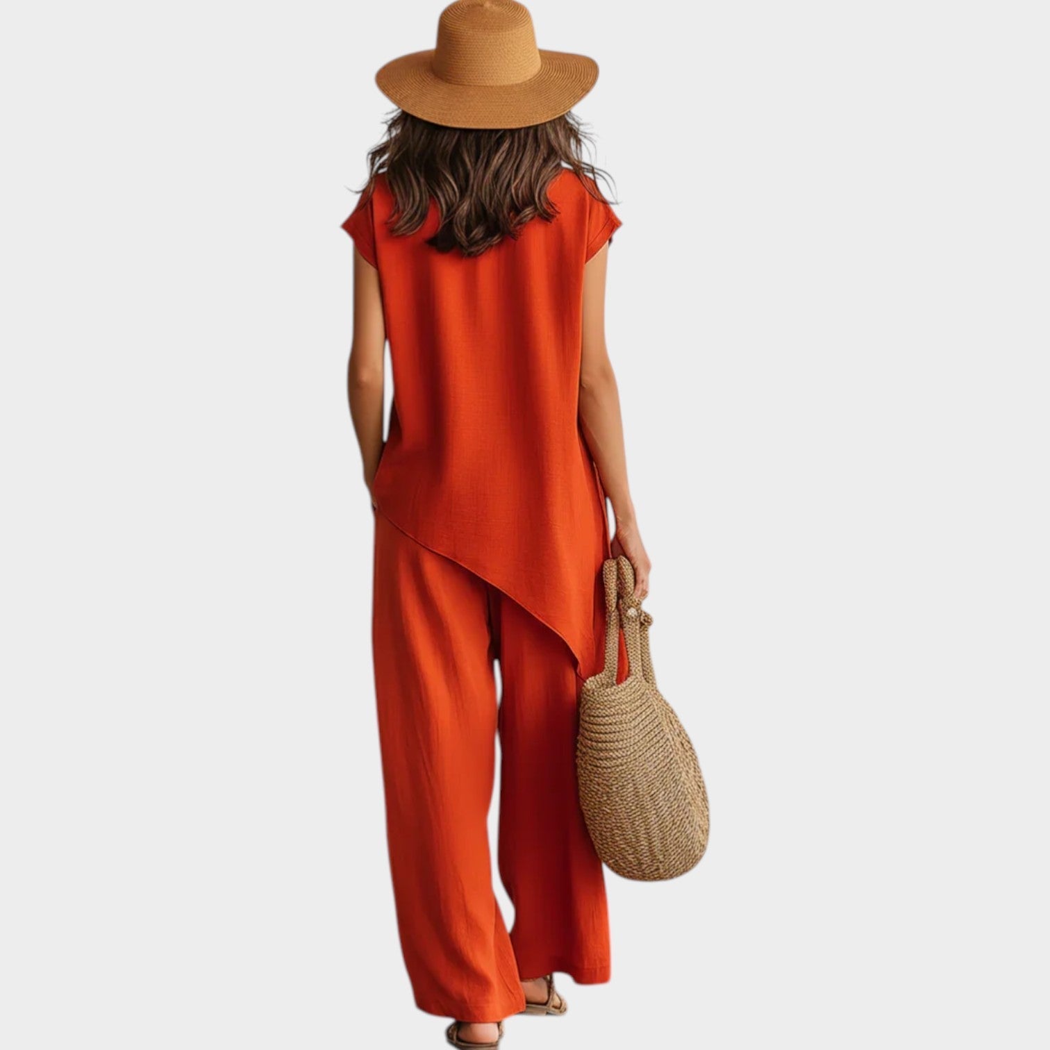 Conjunto Mujer Lino Verano – Diseño Asimétrico Fluido con Botones Laterales