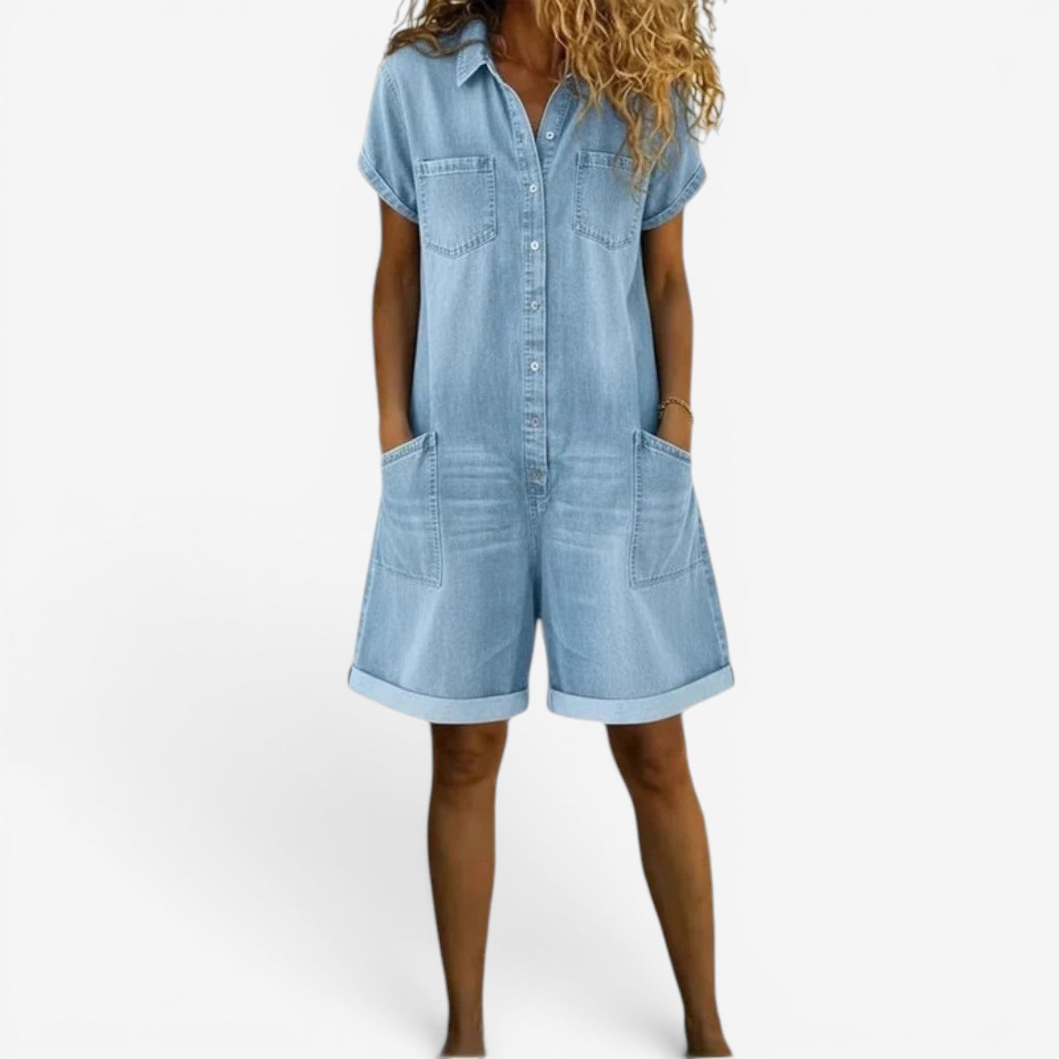 Mono Corto Denim Mujer Casual – Botones y Bolsillos Verano
