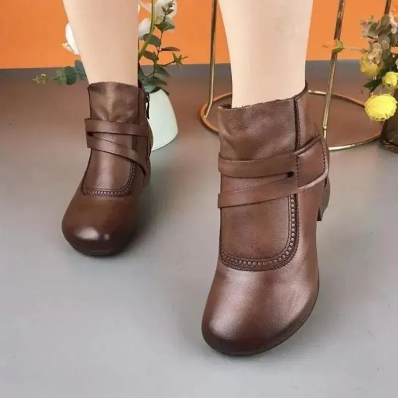 Botines Mujer Cómodos Con Hebilla Y Tacón Bajo – Estilo Casual Para Uso Diario