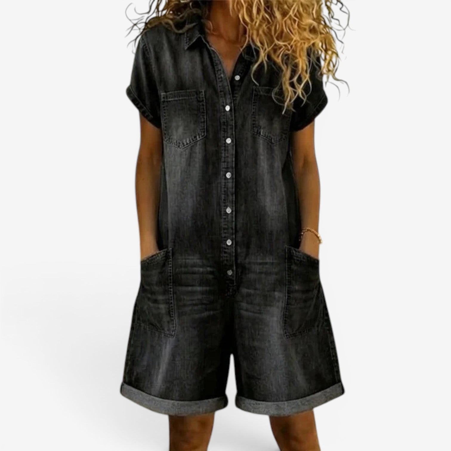 Mono Corto Denim Mujer Casual – Botones y Bolsillos Verano