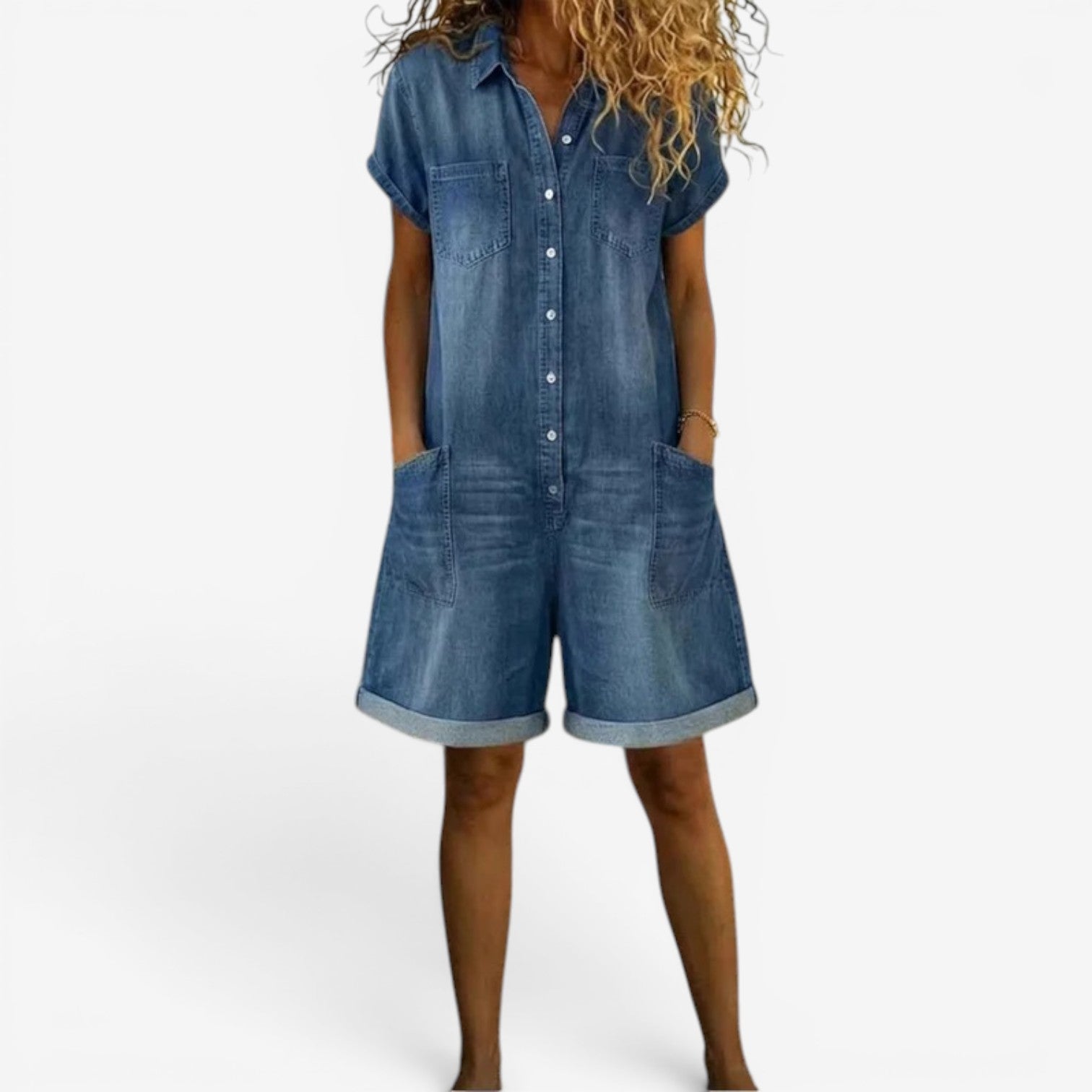 Mono Corto Denim Mujer Casual – Botones y Bolsillos Verano