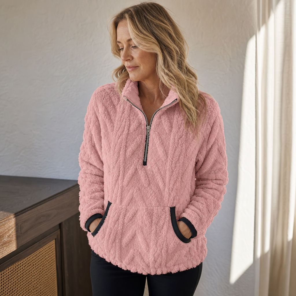 Sudadera polar con media cremallera y bolsillo para mujer