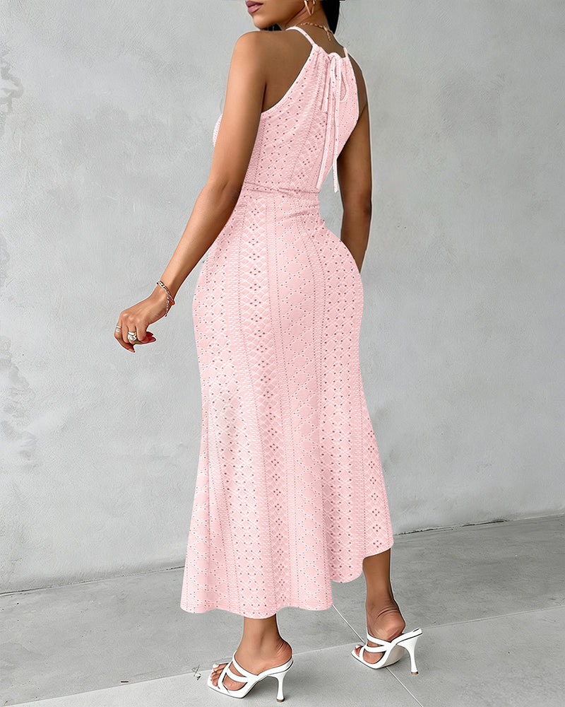 Vestido midi mujer jacquard halter abertura elegante verano