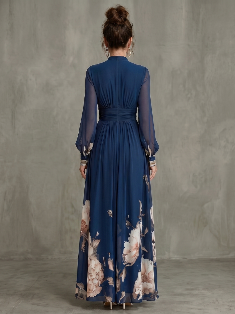 Vestido maxi de mujer con mangas transparentes y estampado floral