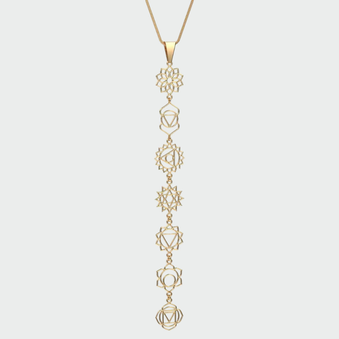 Collar 7 Chakras Mujer Acero Dorado – Joyería Espiritual Elegante