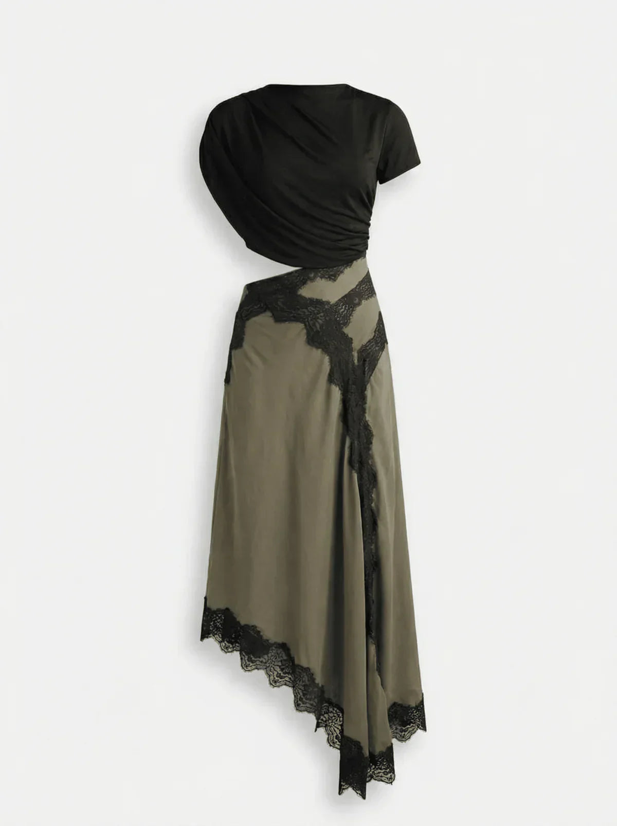 Conjunto mujer top asimétrico falda maxi encaje elegante