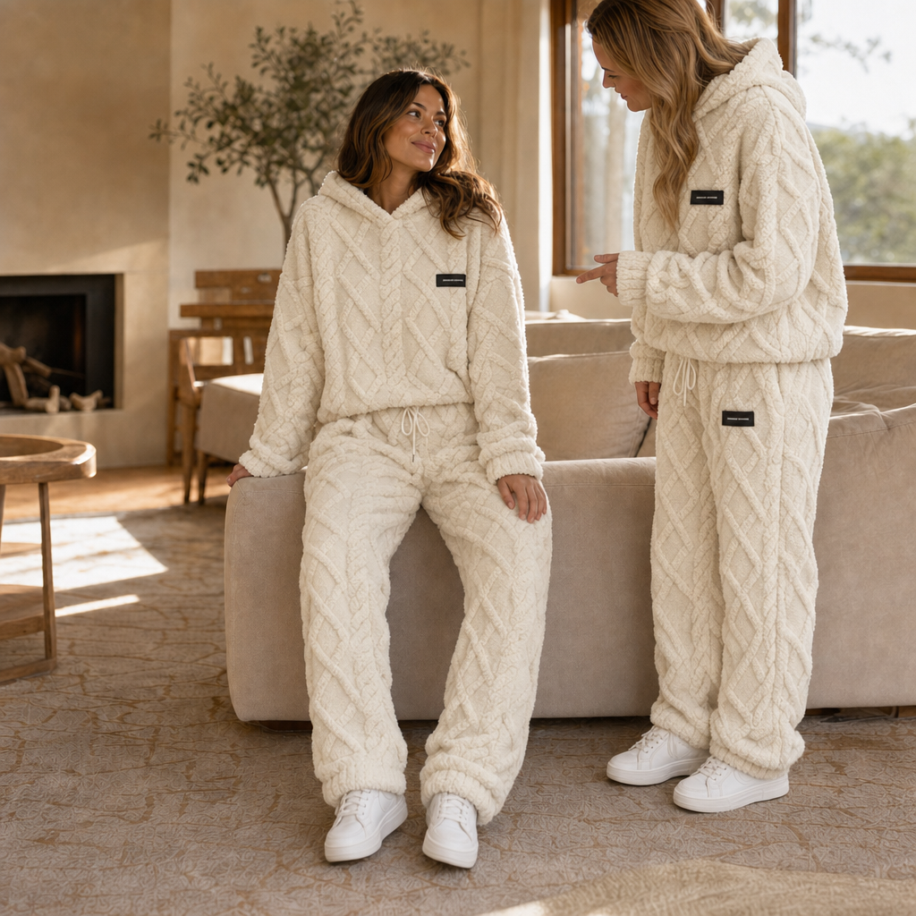 Conjunto cocooning para mujer en polar con sudadera con capucha y pantalón