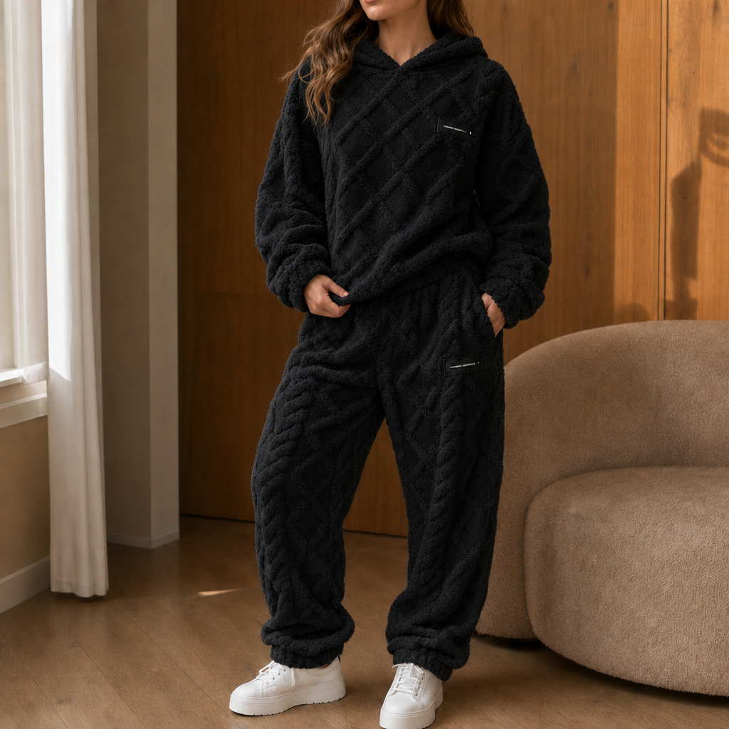 Conjunto cocooning para mujer en polar con sudadera con capucha y pantalón