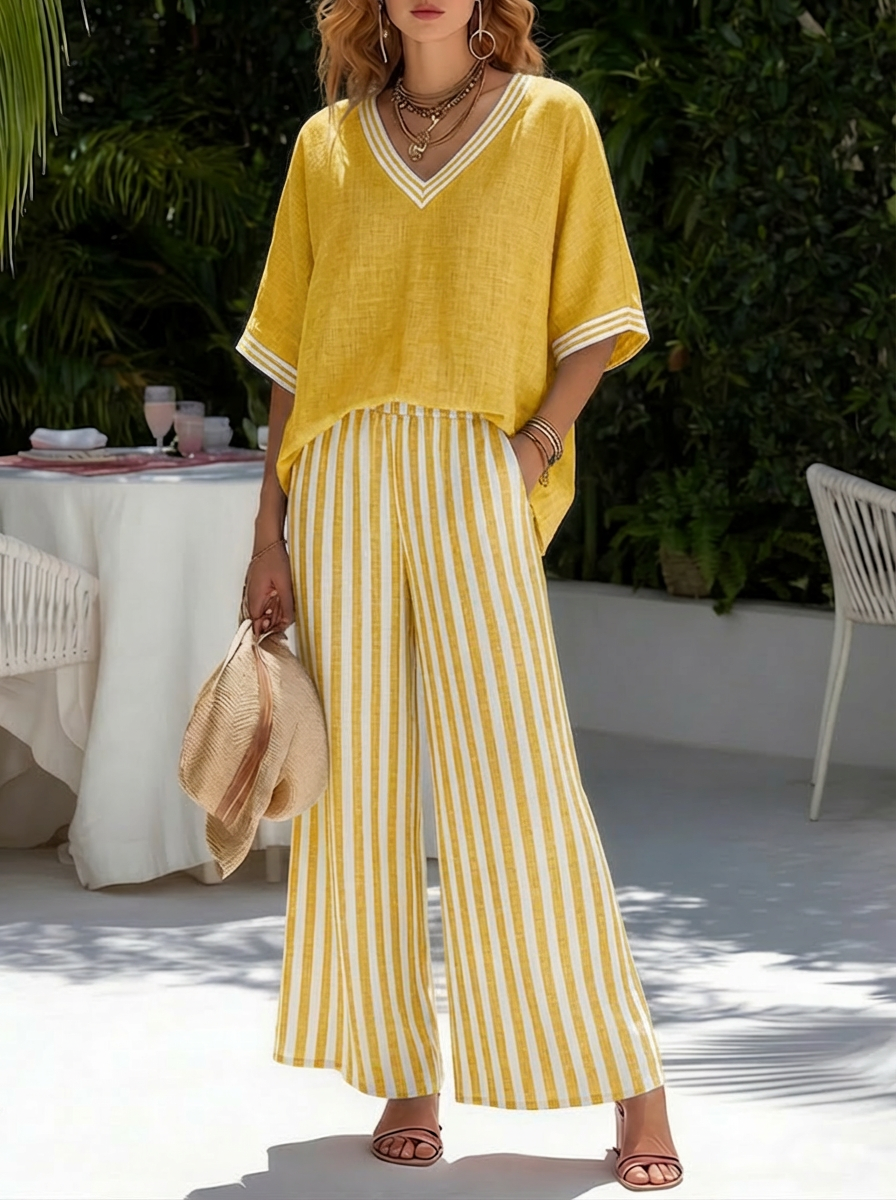 Conjunto Mujer Lino Algodón Rayado – Estilo Elegante y Veraniego