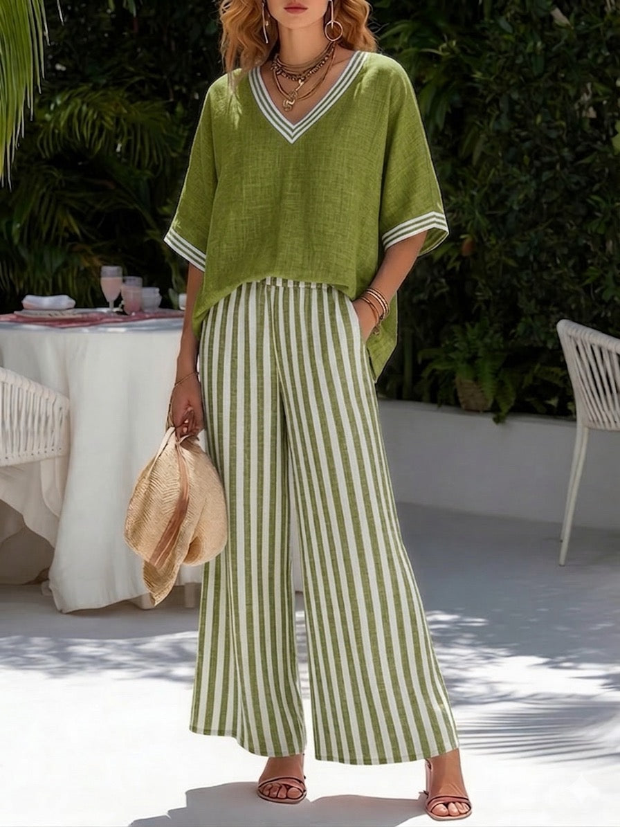 Conjunto Mujer Lino Algodón Rayado – Estilo Elegante y Veraniego