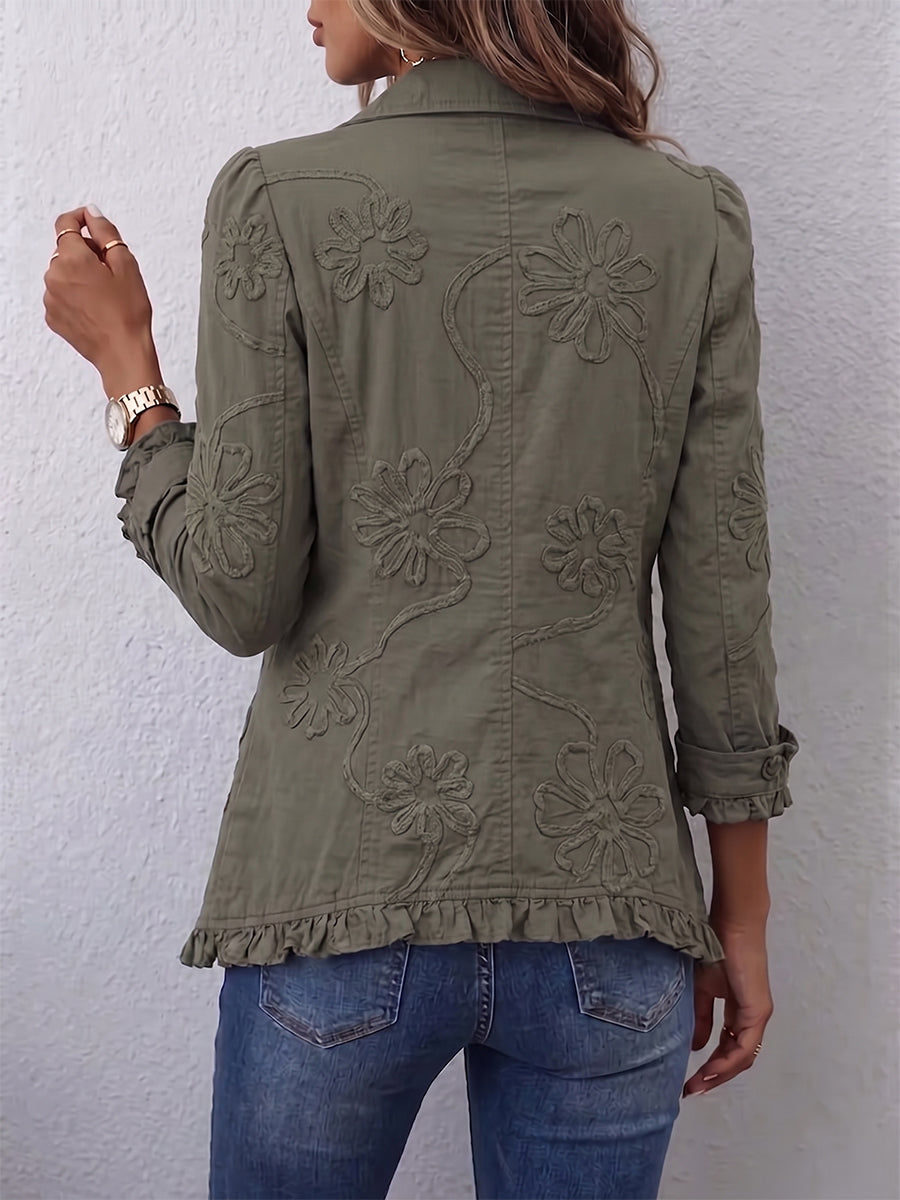 Chaqueta bordada mujer con volantes y botones decorativos