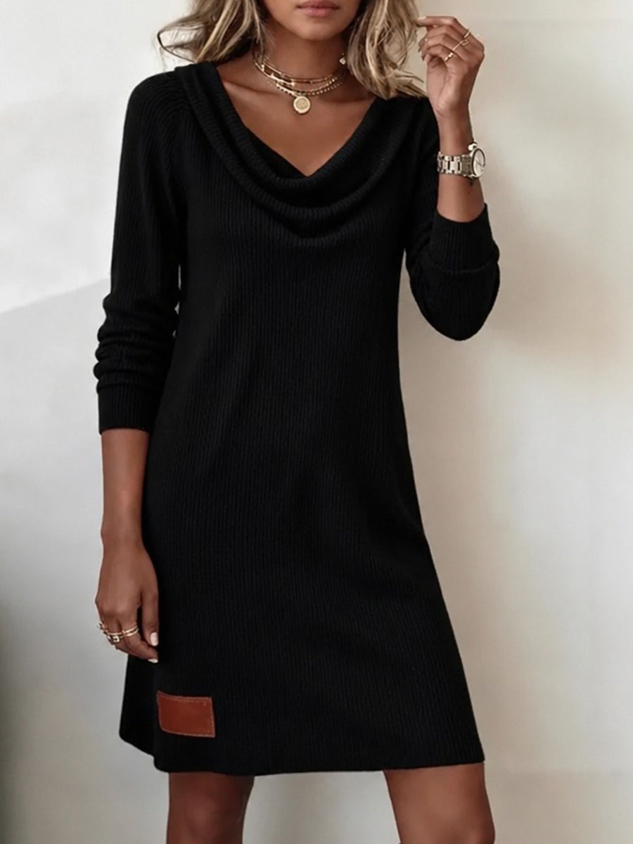 Vestido de punto acanalado para mujer con cuello drapeado