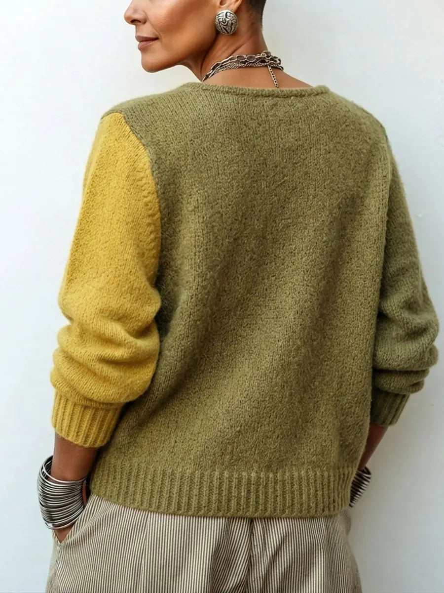 Suéter color block de mujer con botones asimétricos elegantes
