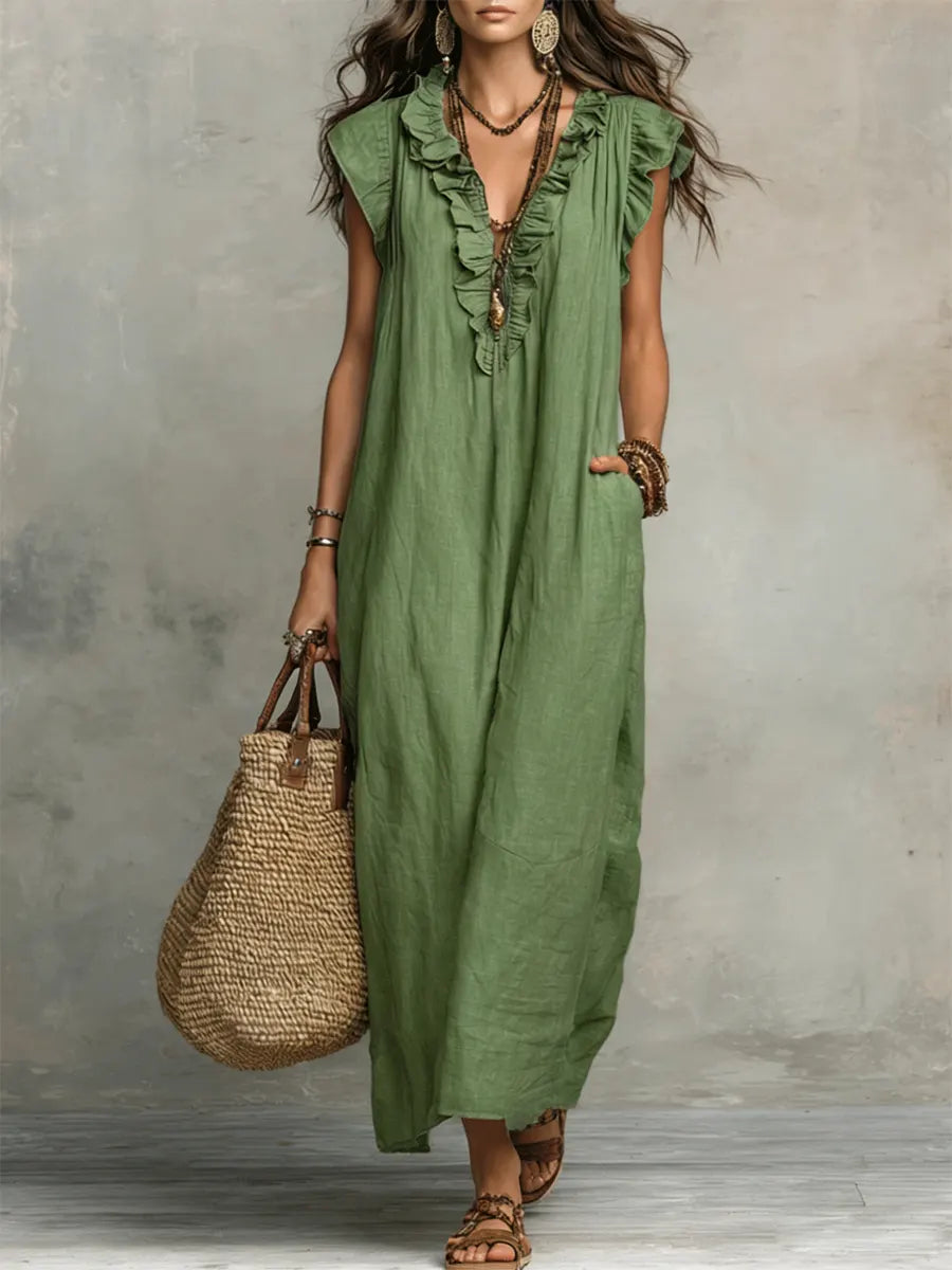 Vestido Largo Mujer Lino Algodón Bohemio – Estilo Natural y Elegante
