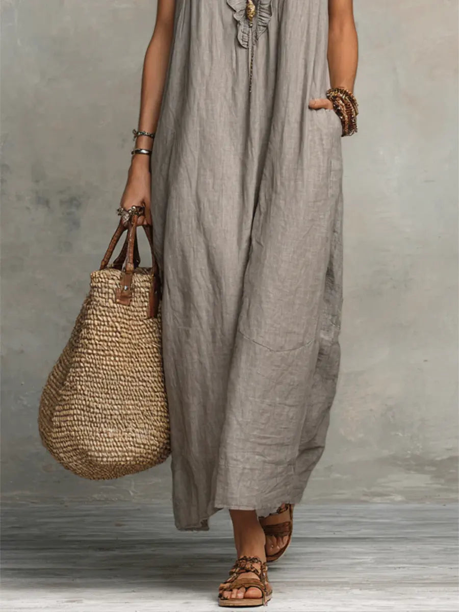 Vestido Largo Mujer Lino Algodón Bohemio – Estilo Natural y Elegante